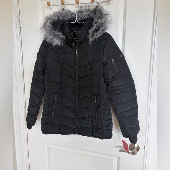 ❤️New Nautica Ladies Puffer with Faux Fur Hood BLACK color Size M - Picture 7 of 8